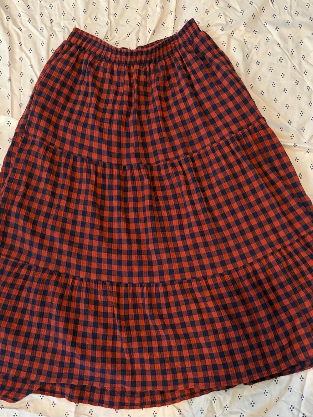 Longway - Women's Pink and Navy Gingham Tiered Gauze Skirt